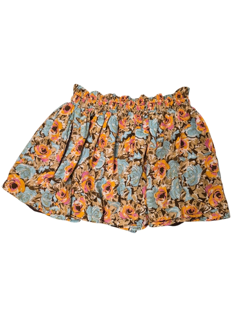 Hollister Floral Smocked Mini Skirt - Blue, Orange & Tan